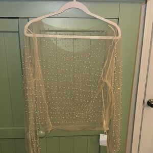 Sheer Pearl Rhinestone Embellished Top